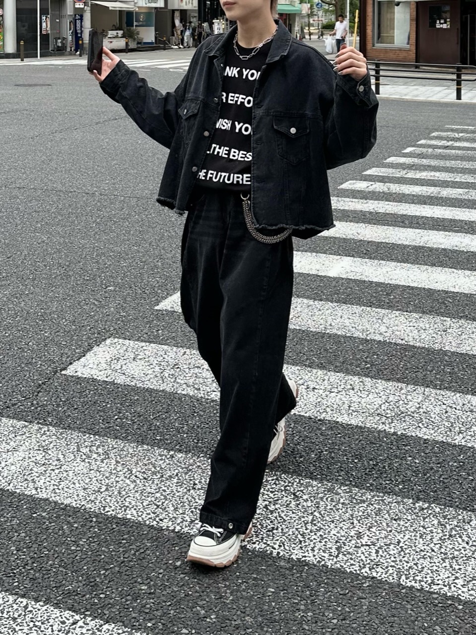 【Chikashitsu +】snap button denim pants (2color)