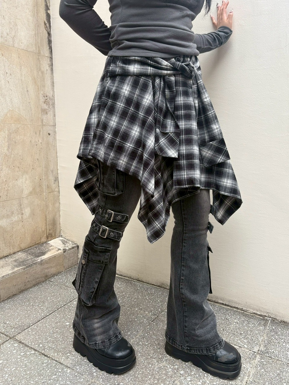 Never mind the XU】wrap check skirt / 【ネバーマインドザエックス
