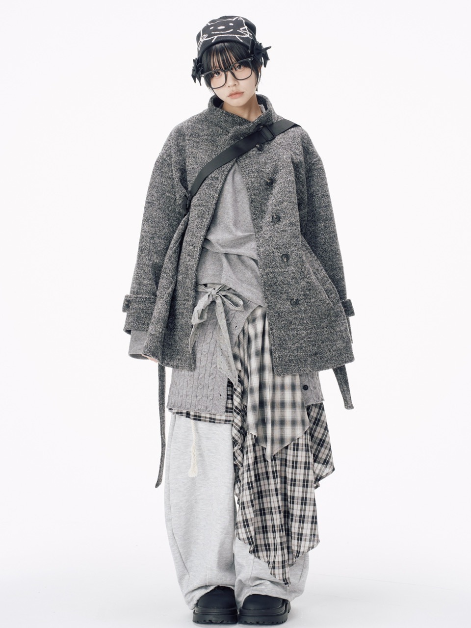 受注制【Nerd out XU】knit layered skirt / 【ナードアウトエックスユー】ニットレイヤードスカート (3color)