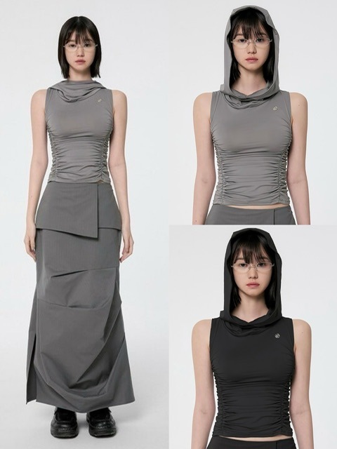 ●FLARE UP● Hooded High Neck Sleeveless FL125Gray FL-125_Gr FLAREUP】Hooded High Neck Sleeveless | OUR BRAND,FLAREUP