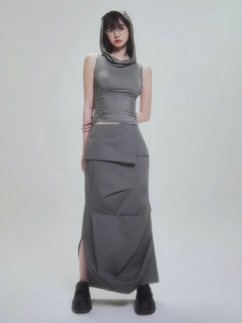●FLARE UP● Hooded High Neck Sleeveless FL125Gray FL-125_Gr FLAREUP】Hooded High Neck Sleeveless | OUR BRAND,FLAREUP