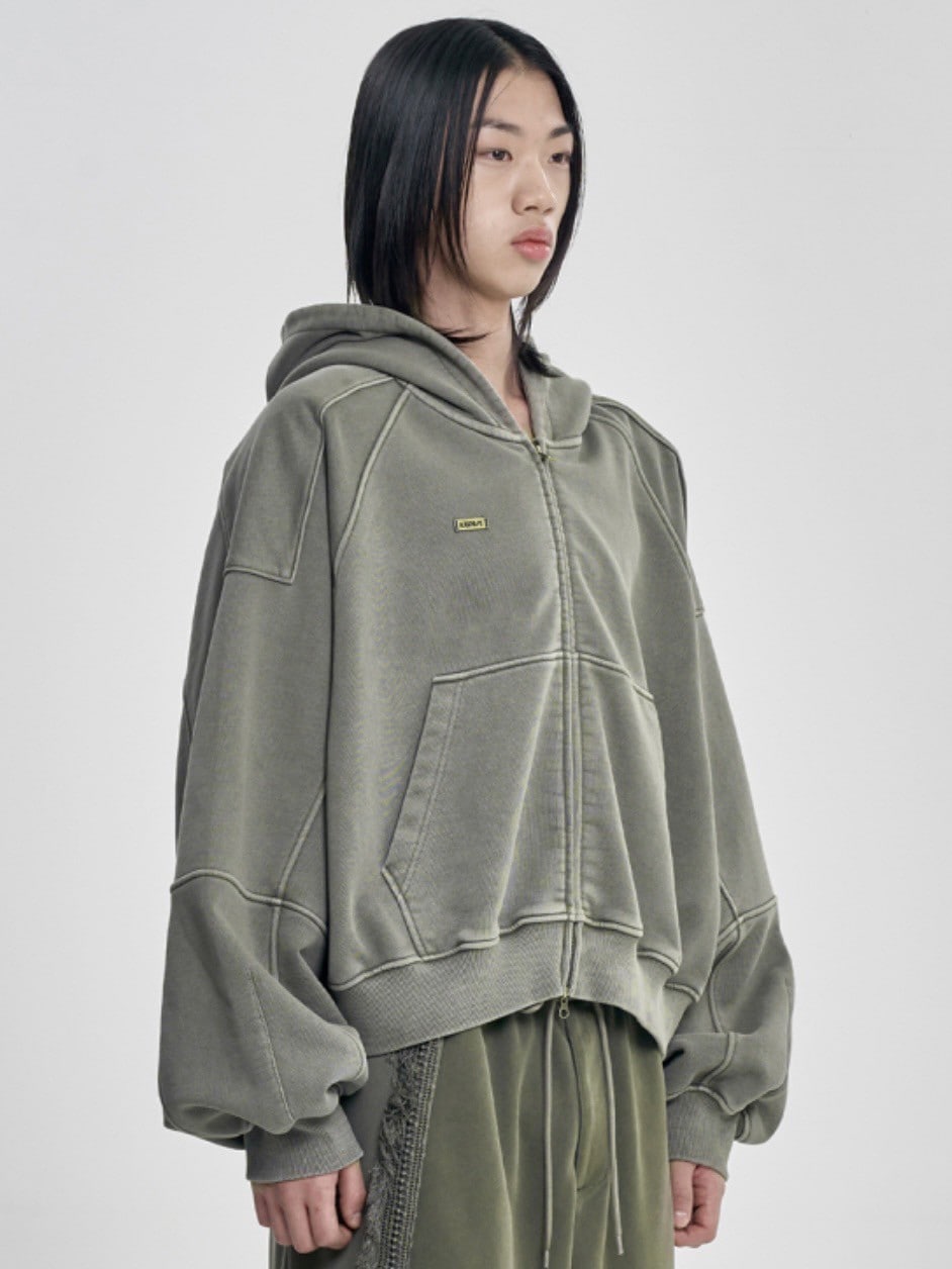 AJOBYAJO(アジョバイアジョ) フード付き ジップアップパーカー 4/18再入荷【AJOBYAJO】Vintage Pigment Zip-Up Hoodie | OUR