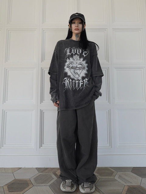 LOVE KILLER】Killer heart barbed wire layered Long T | OUR BRAND