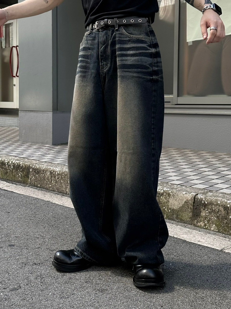 受注制【Chikashitsu +】vintage wash straight denim pants