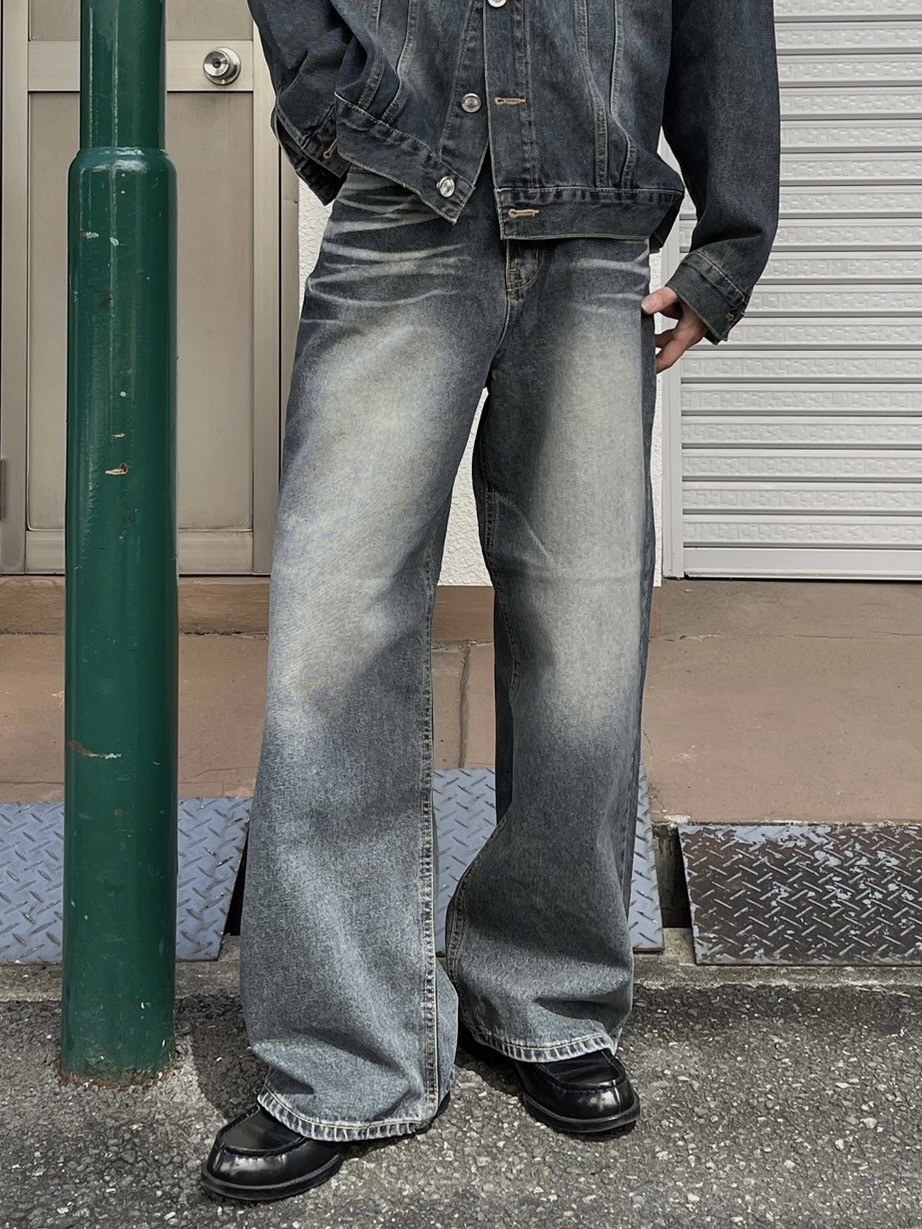 【CHICKS】Vintage-washed straight denim pants★韓国人気★ 受注制【Chikashitsu +】vintage wash straight denim pants