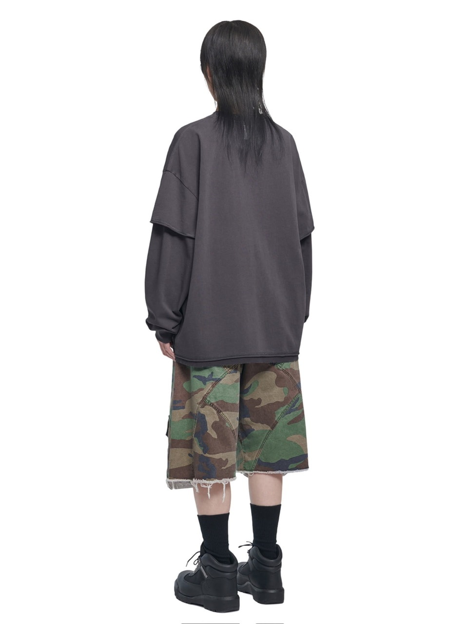 【NOMANUAL】ABRASION LAYERED LONG SLEEVE TEE / 【ノーマニュアル】レイヤードロゴ長袖Tシャツ