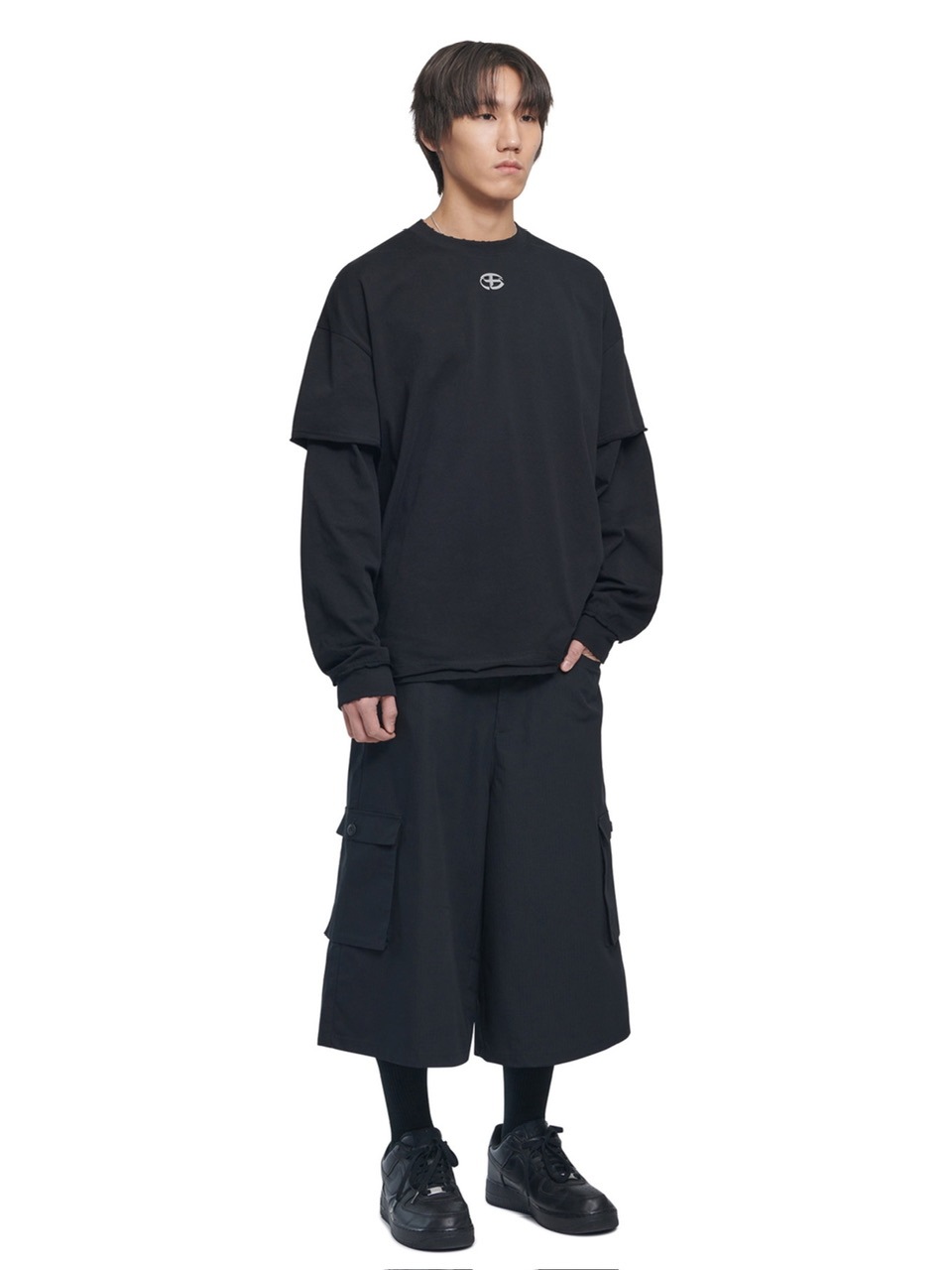 【NOMANUAL】ABRASION LAYERED LONG SLEEVE TEE / 【ノーマニュアル】レイヤードロゴ長袖Tシャツ