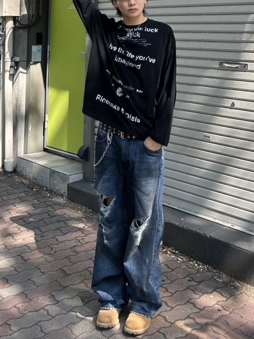 受注制【Chikashitsu +】oiled wash destroy denim pants