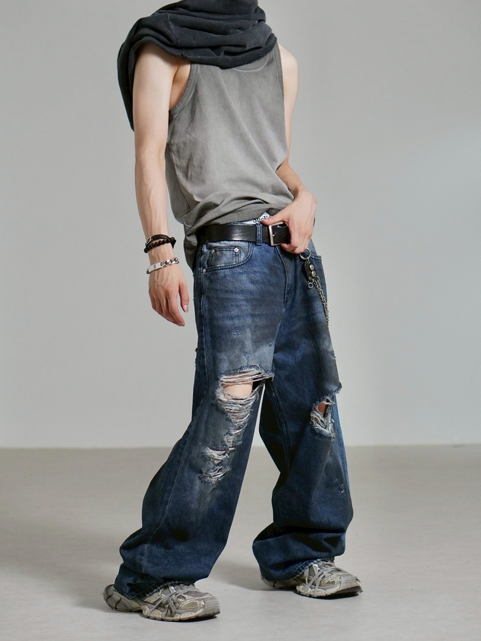 受注制【Chikashitsu +】oiled wash destroy denim pants