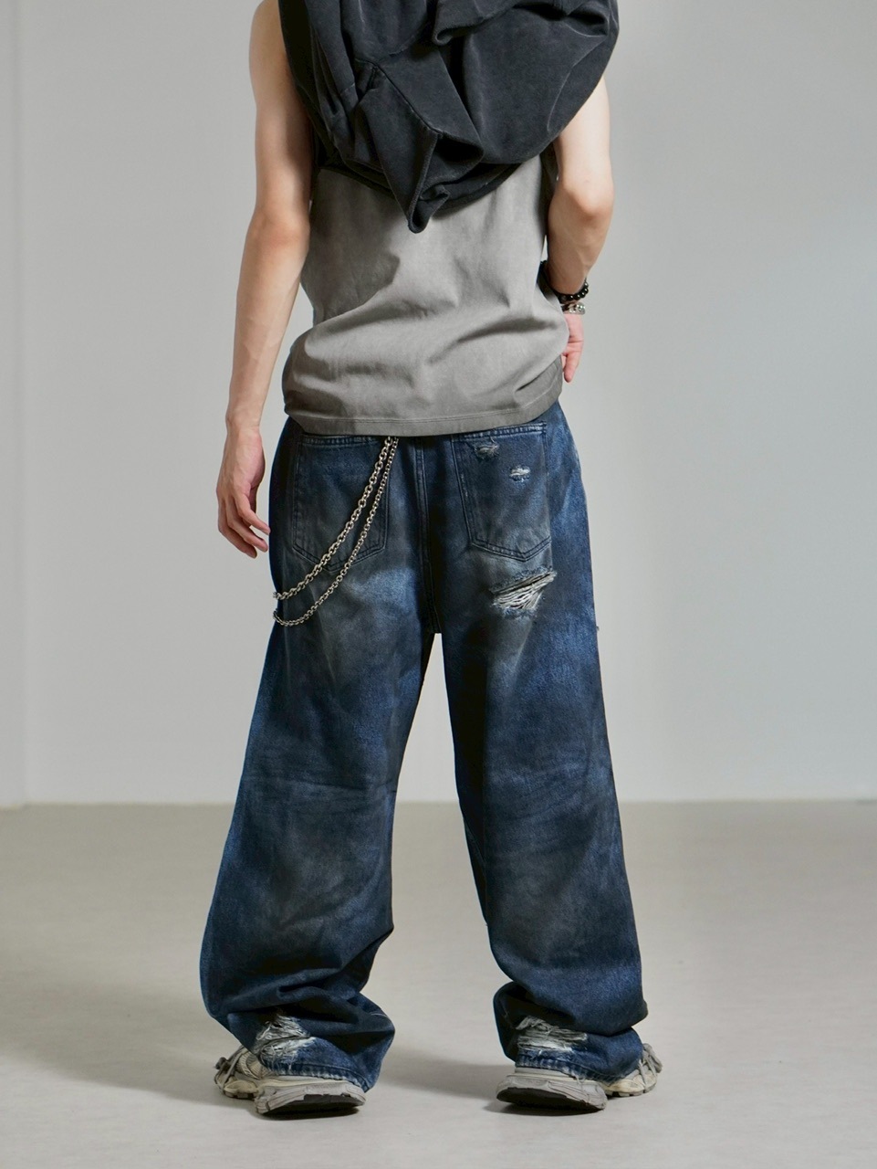 受注制【Chikashitsu +】oiled wash destroy denim pants