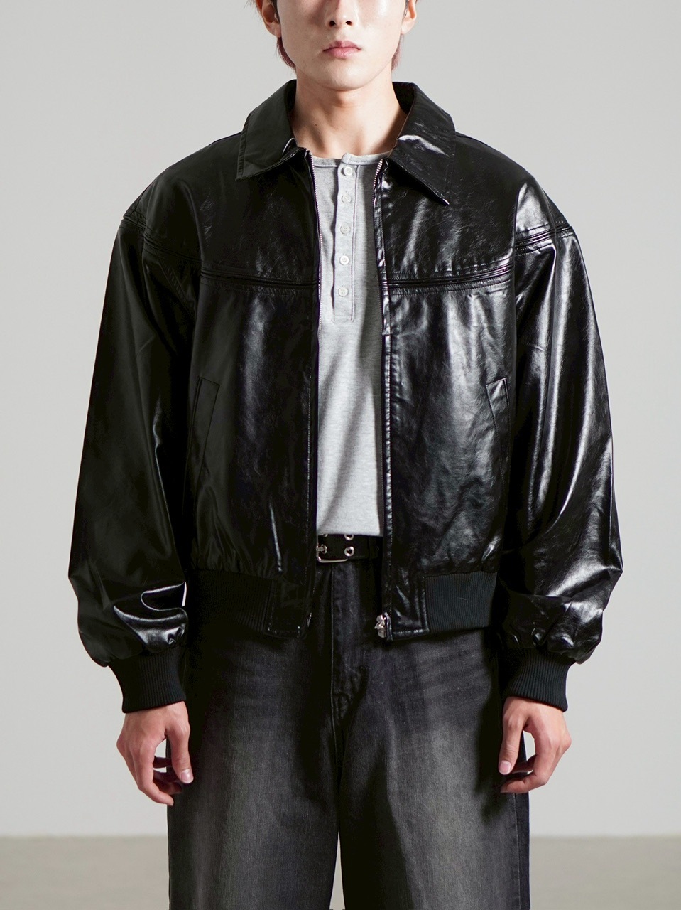 受注制【Chikashitsu +】round stitch non-leather jacket