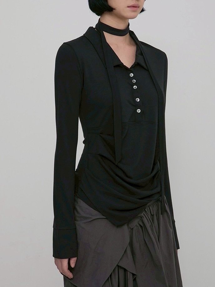 【FLAREUP】Asymmetrical Draped Shirt / 【フレアアップ】アシンメトリードレープシャツ