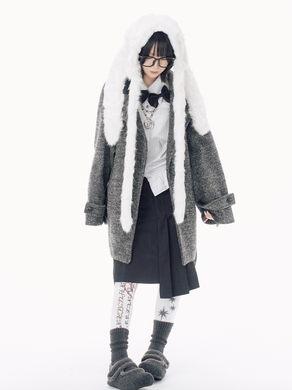 受注制【Nerd out XU】rabbit ears fur baraclava / 【ナードアウトエックスユー】ラビットイヤーファーバラクラバ (2color)