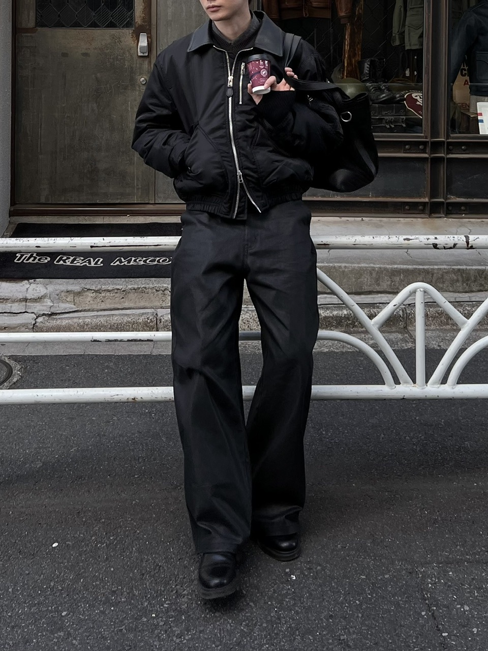 東京店WEB限定受注制【Chikashitsu +】leather collar bomber jacket