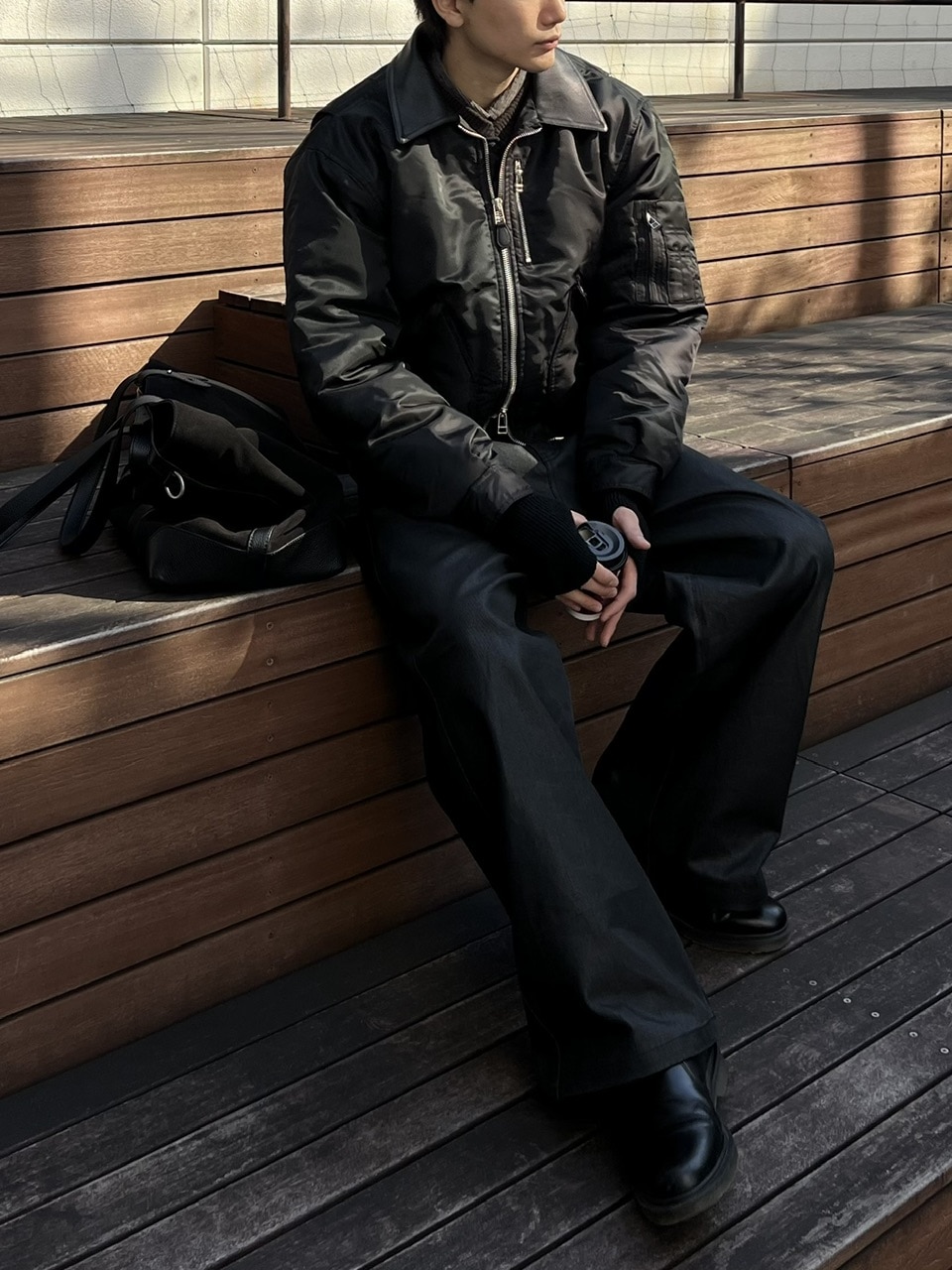 東京店WEB限定受注制【Chikashitsu +】leather collar bomber jacket