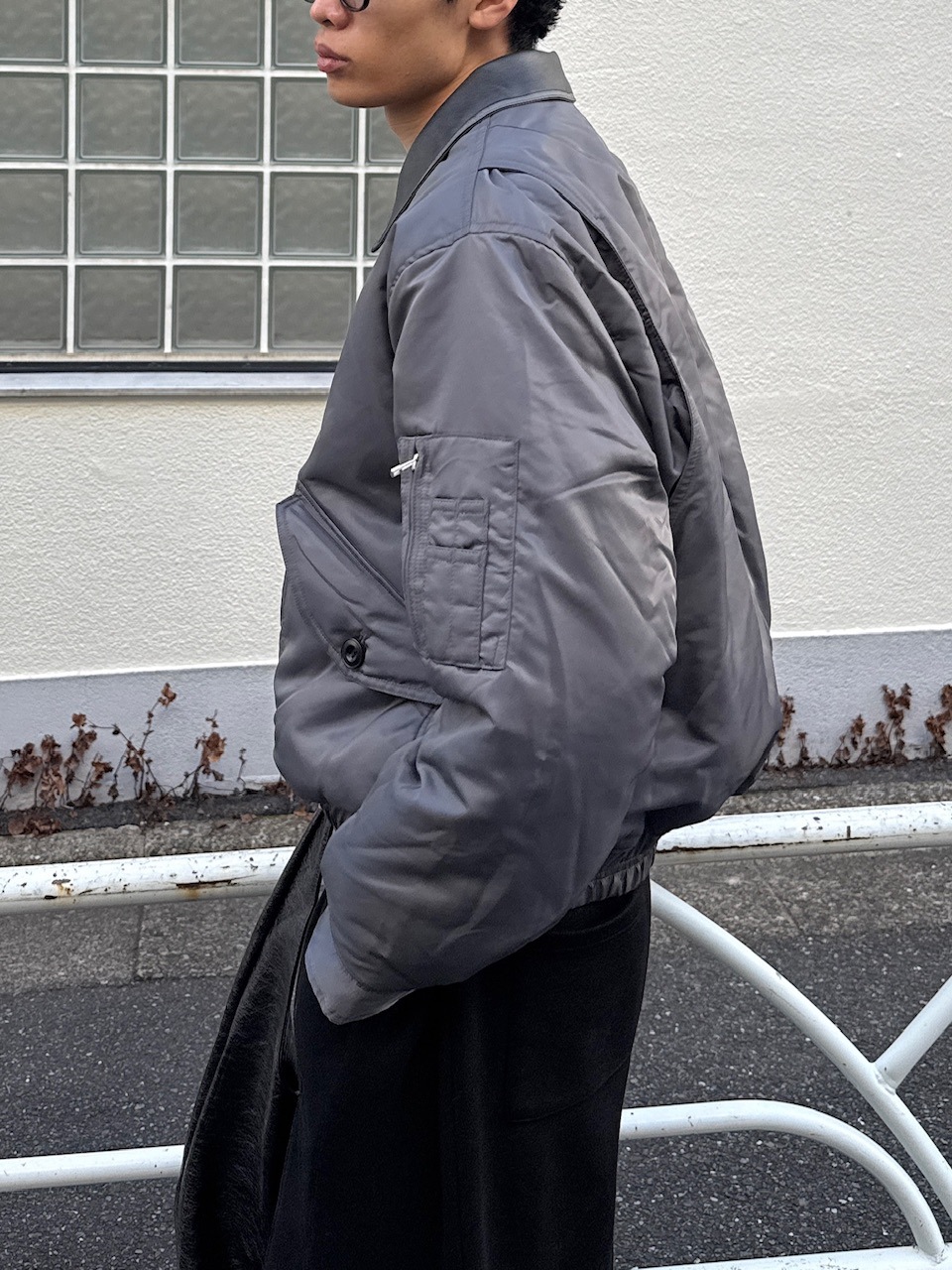 東京店WEB限定【Chikashitsu +】leather collar bomber jacket