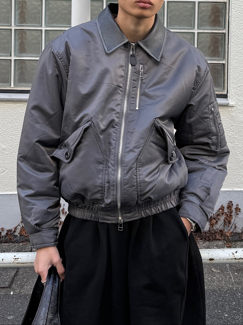東京店WEB限定受注制【Chikashitsu +】leather collar bomber jacket