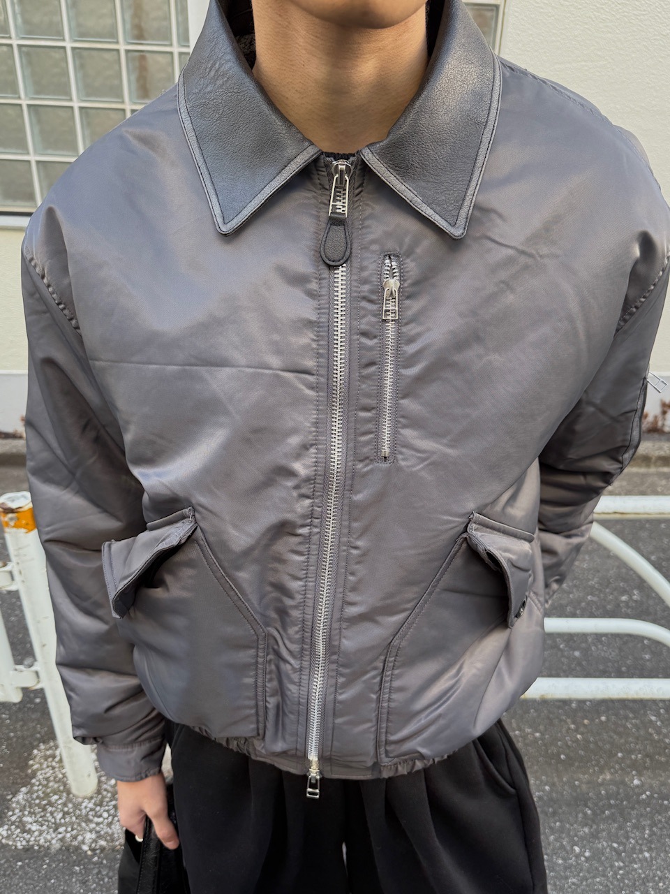 東京店WEB限定【Chikashitsu +】leather collar bomber jacket