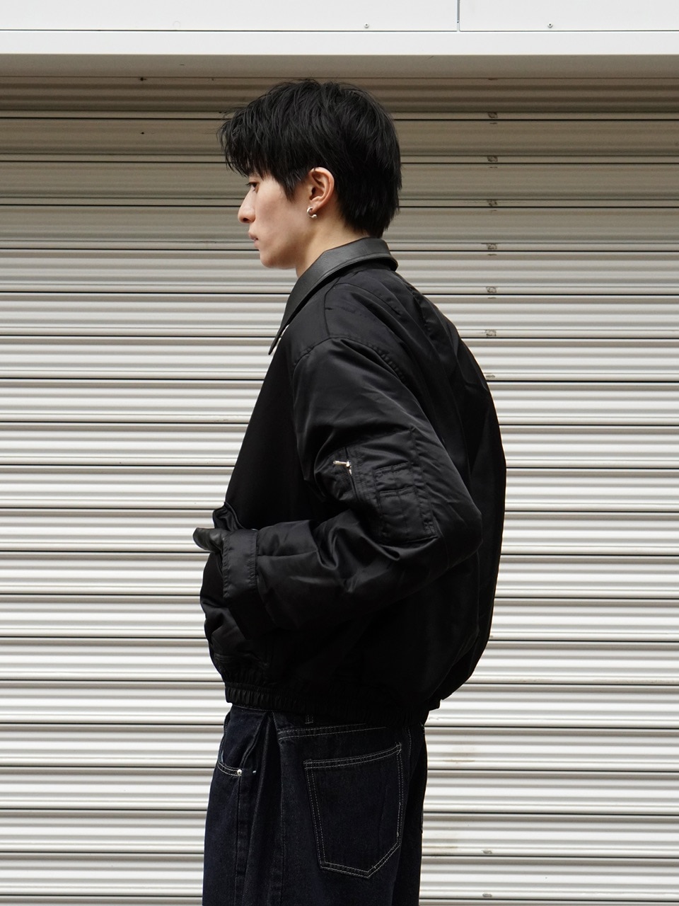 東京店WEB限定受注制【Chikashitsu +】leather collar bomber jacket