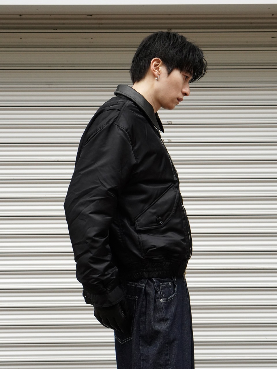 東京店WEB限定【Chikashitsu +】leather collar bomber jacket