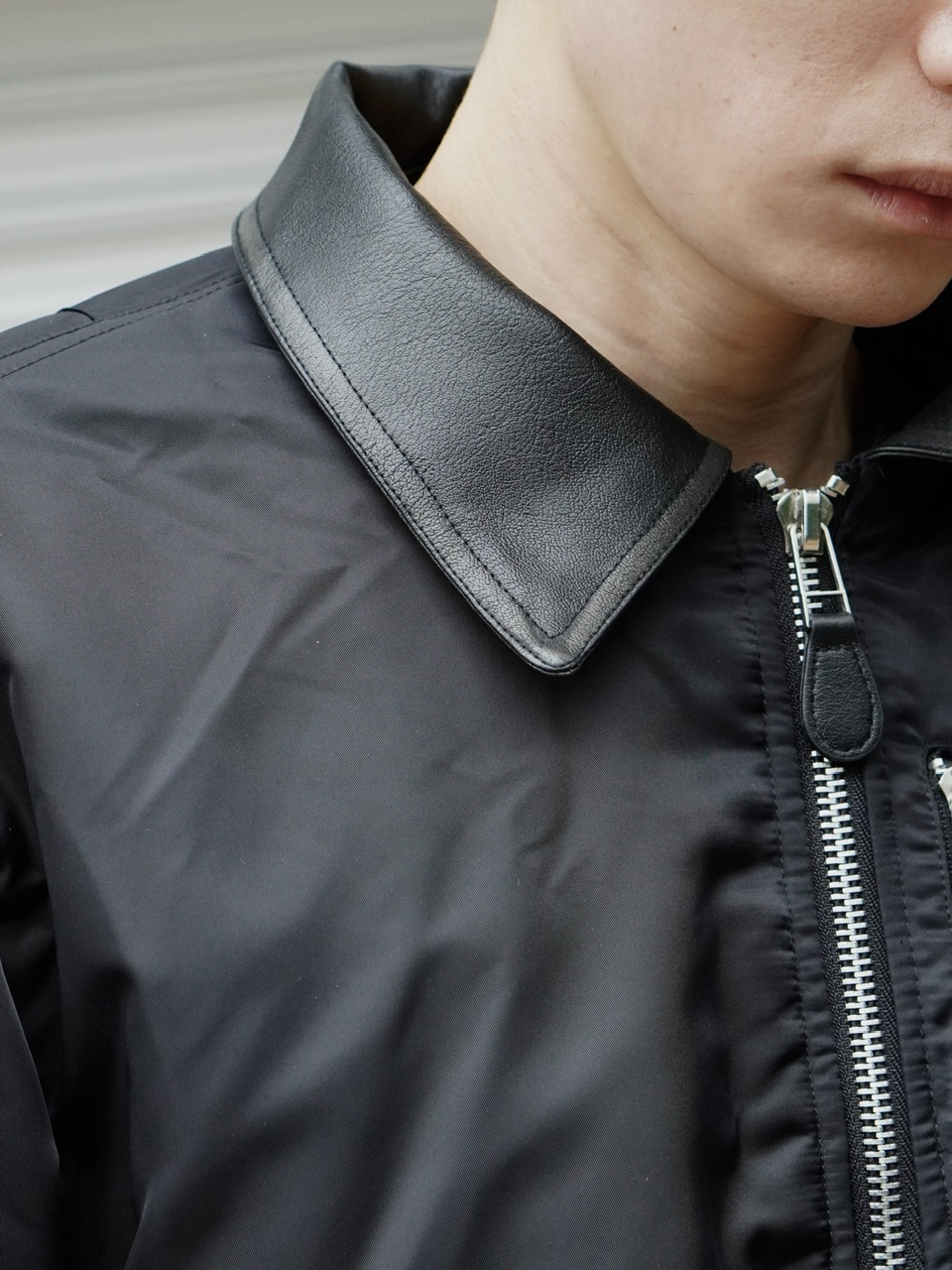東京店WEB限定受注制【Chikashitsu +】leather collar bomber jacket