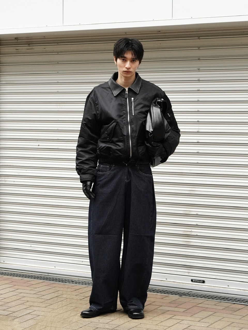 東京店WEB限定【Chikashitsu +】leather collar bomber jacket