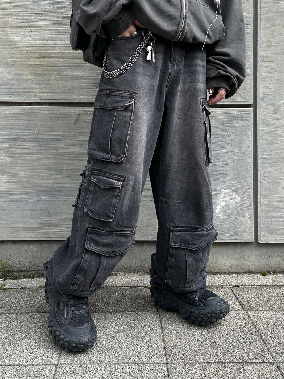 受注制【Chikashitsu +】vintage wash cargo denim pants (2color)