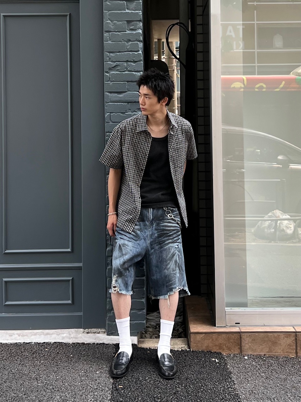 受注制【Chikashitsu +】oiled wash damage bermuda pants / 【チカシツプラス】オイルドウォッシュダメージバミューダパンツ (2color)