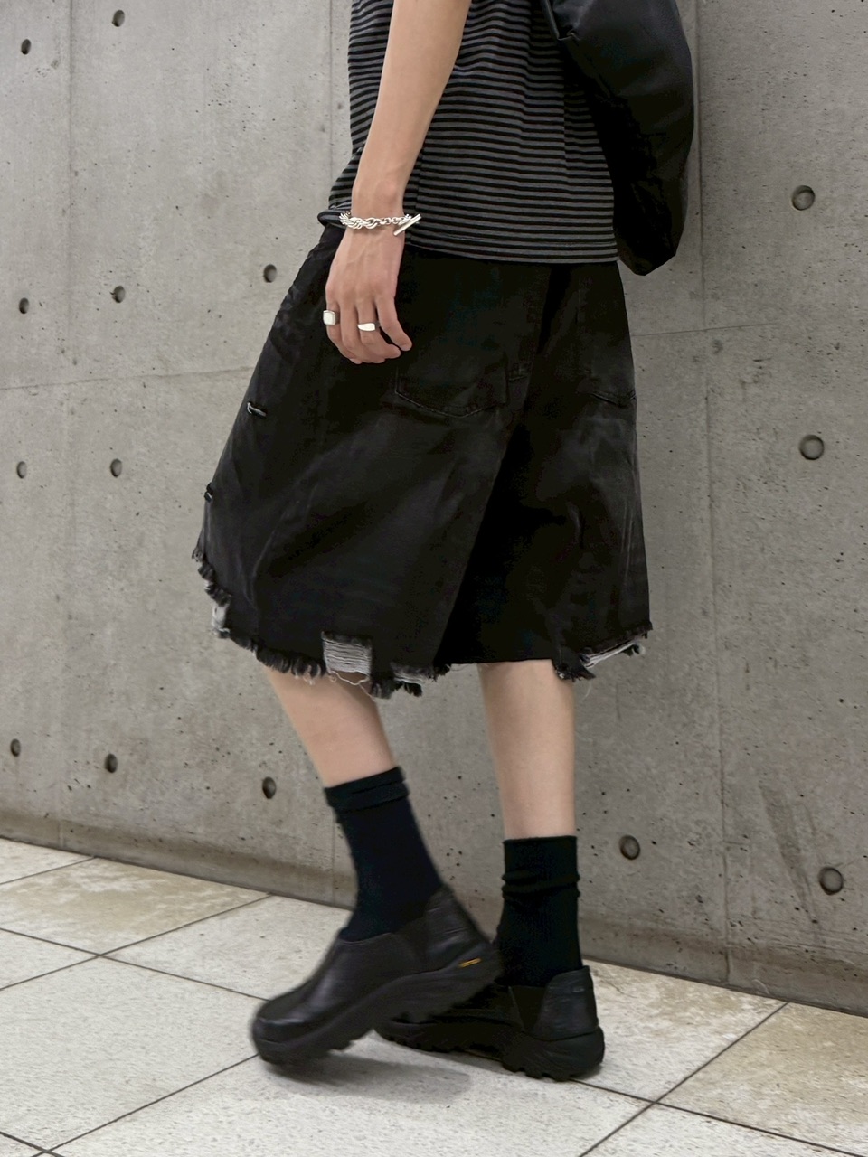 受注制【Chikashitsu +】oiled wash damage bermuda pants / 【チカシツプラス】オイルドウォッシュダメージバミューダパンツ (2color)