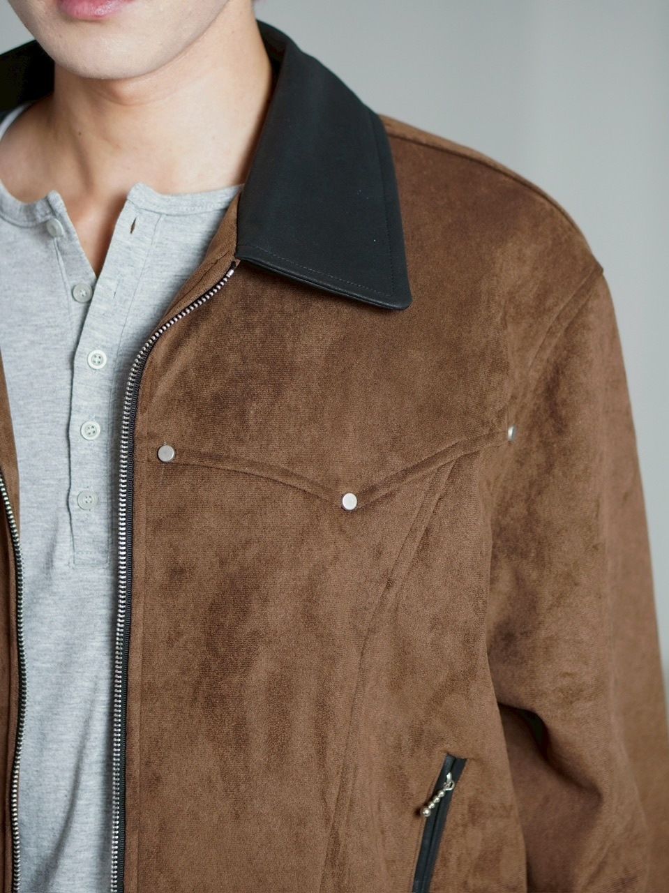 Chikashitsu +】suede contrast collar jacket / 【チカシツプラス