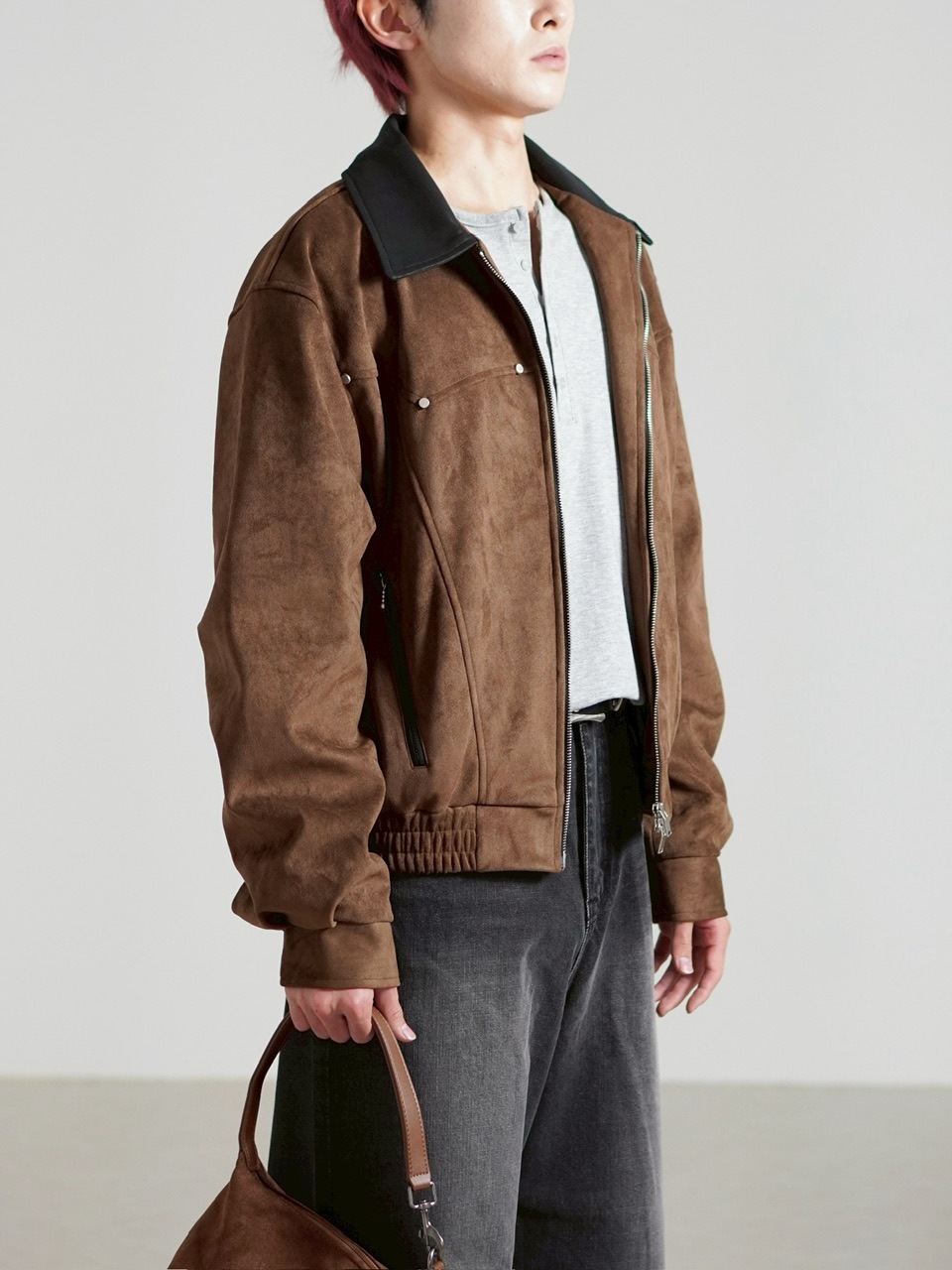 Chikashitsu +】suede contrast collar jacket / 【チカシツプラス