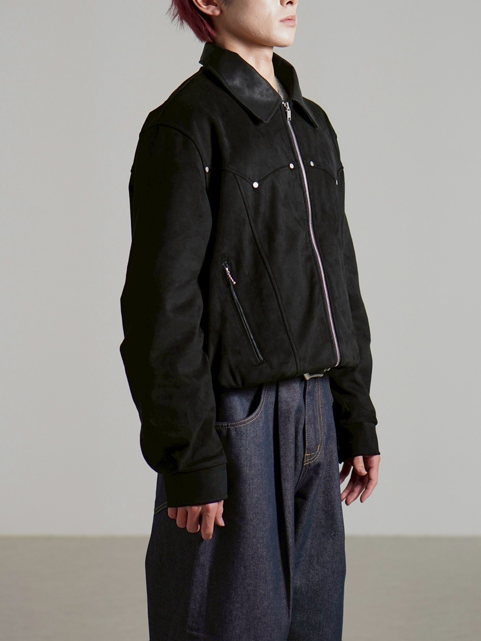 Chikashitsu +】suede contrast collar jacket / 【チカシツプラス