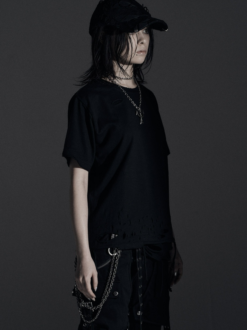 Rosen Kreuz】BOXY FIT LAYERED DAMAGE TEE | OUR BRAND,Rosen