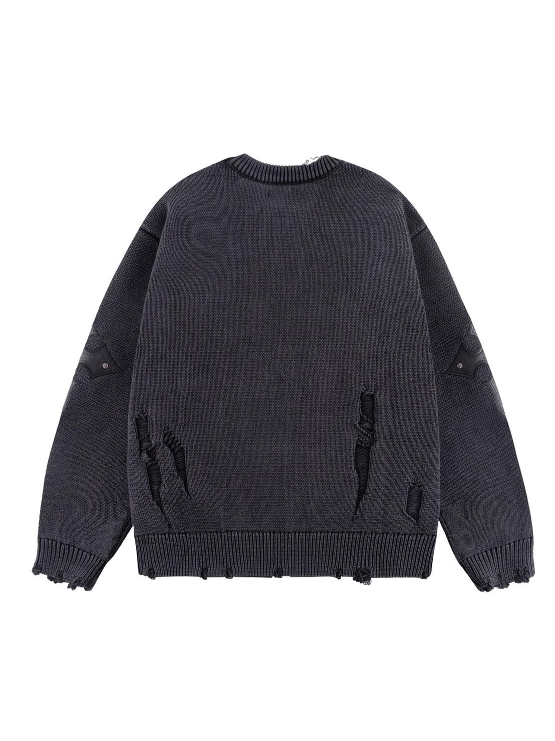 SUPPLIER】DISTRESSED CROSS LEATHER PATCH CREW KNIT V2