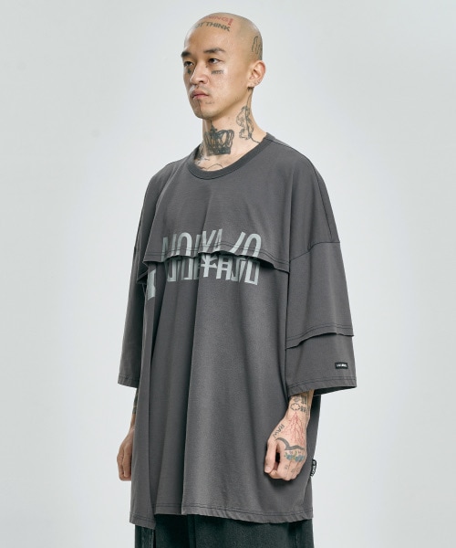 【AJO AJOBYAJO】25SS★ Tri Logo Mixed T-Shirt AJOBYAJO】Tri Logo Mixed Washed T-Shirt | OUR BRAND,AJOBYAJO