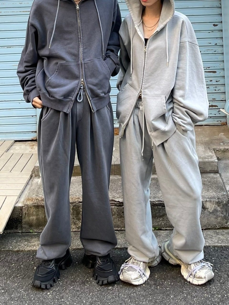 受注制【Chikashitsu +】unisex pigment wash string sweat pants (4color)