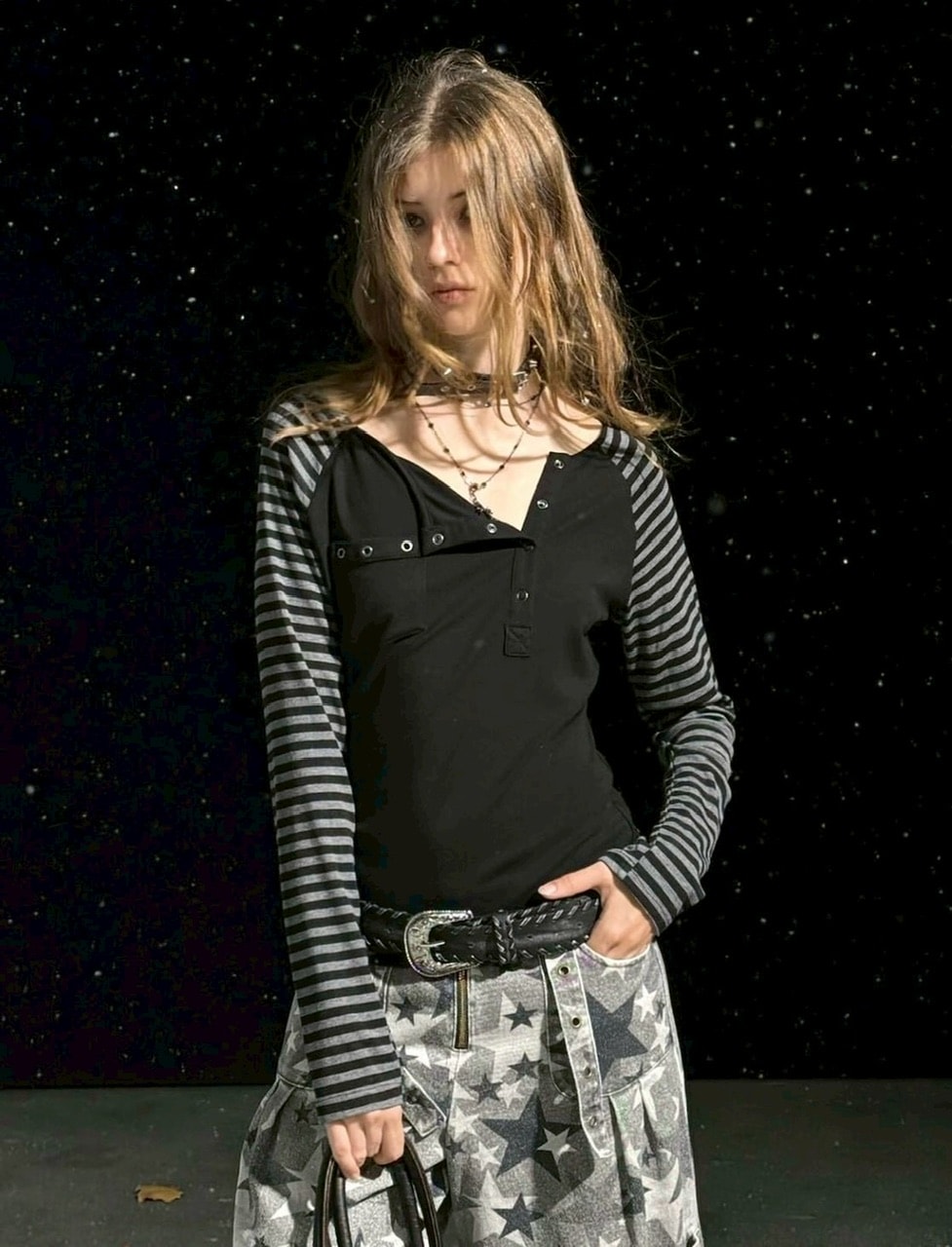 loin nuit choker henry rib tops ブラック Non-hedge high-neck rib