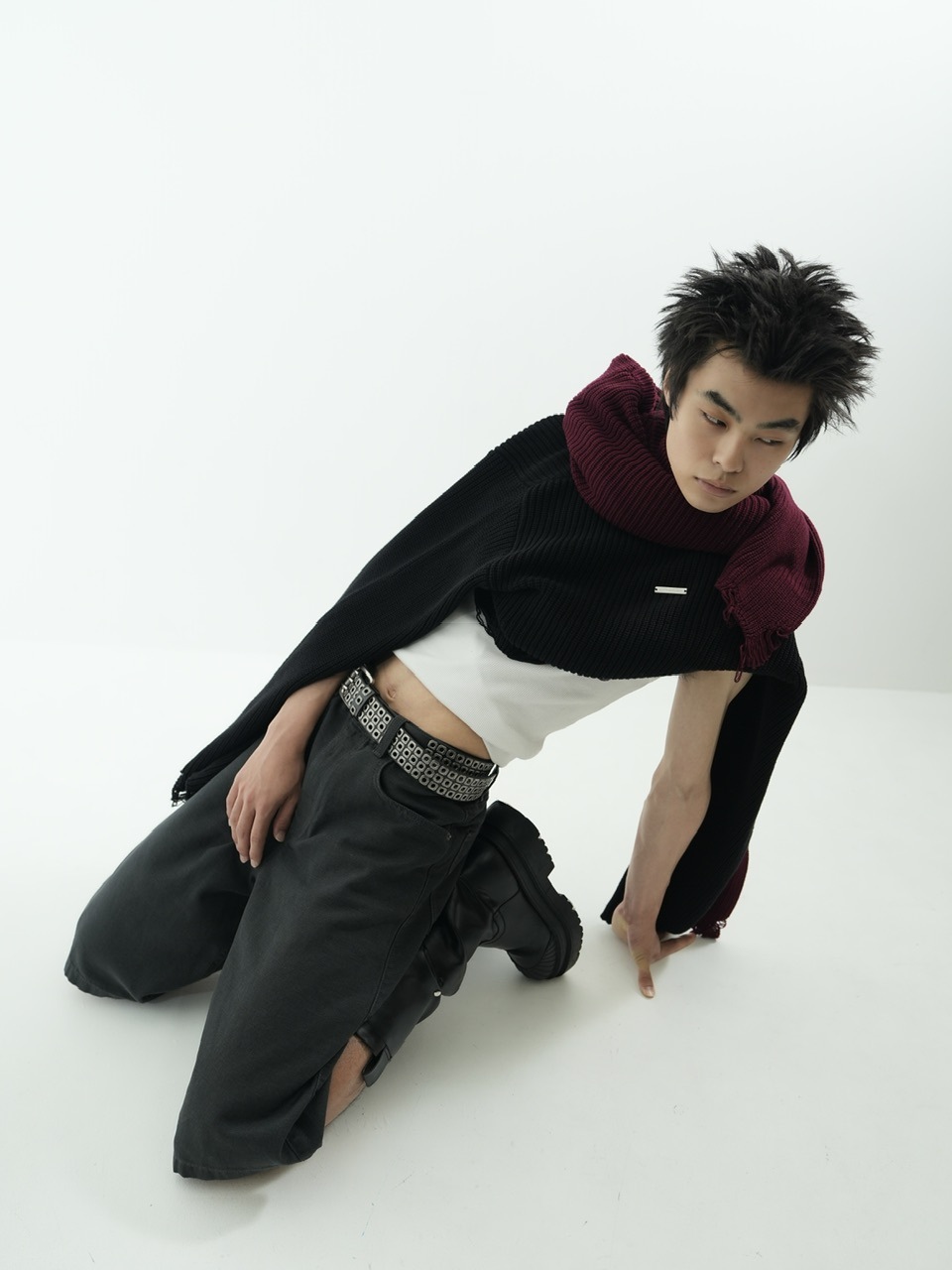 CS】mock neck damage knit (red) | OUR BRAND,Chikashitsu +,CS