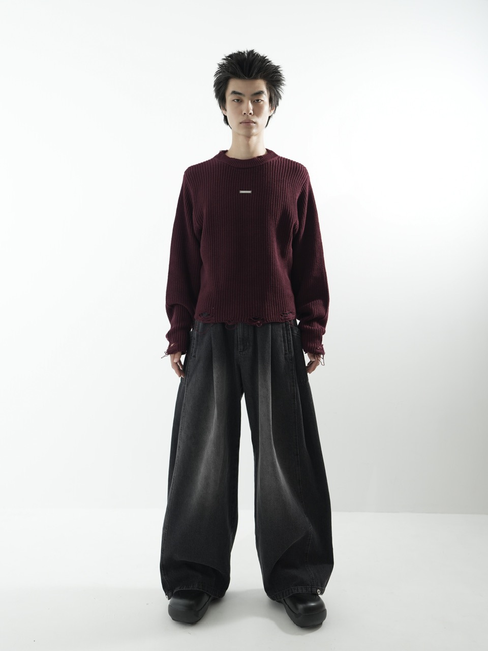 【CS】【Chikashitsu +】 mockneckdamageknit CS】mock neck damage knit (red) | OUR BRAND,Chikashitsu +,CS
