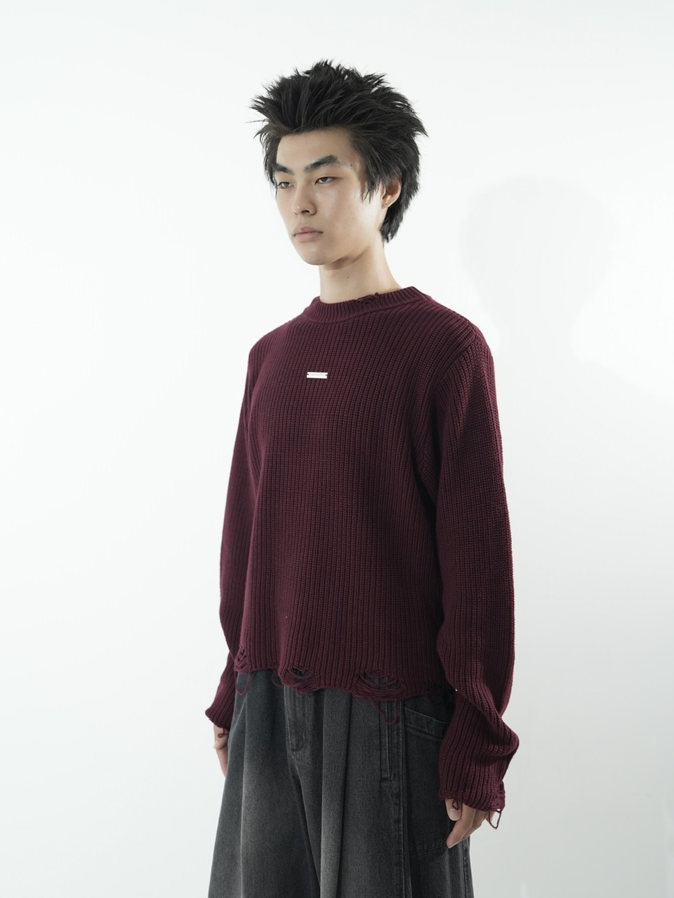 CS】mock neck damage knit (red) | OUR BRAND,Chikashitsu +,CS