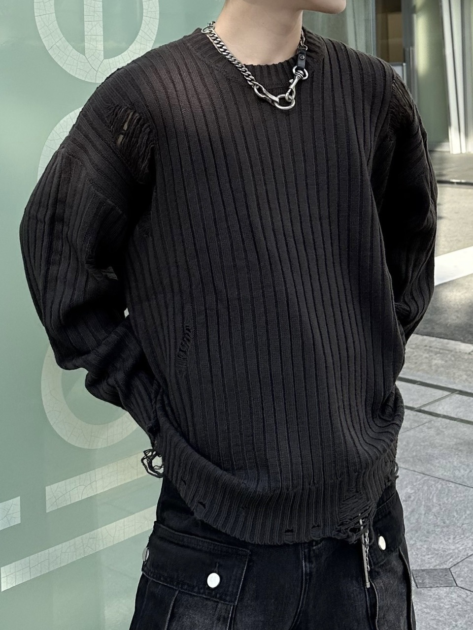 大阪店WEB限定受注制【Chikashitsu +】overfit damage knit