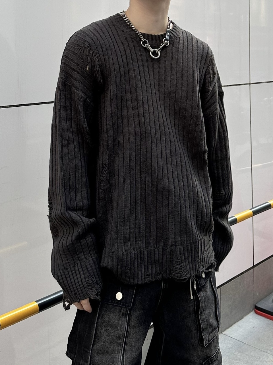 大阪店WEB限定【Chikashitsu +】overfit damage knit (3color)