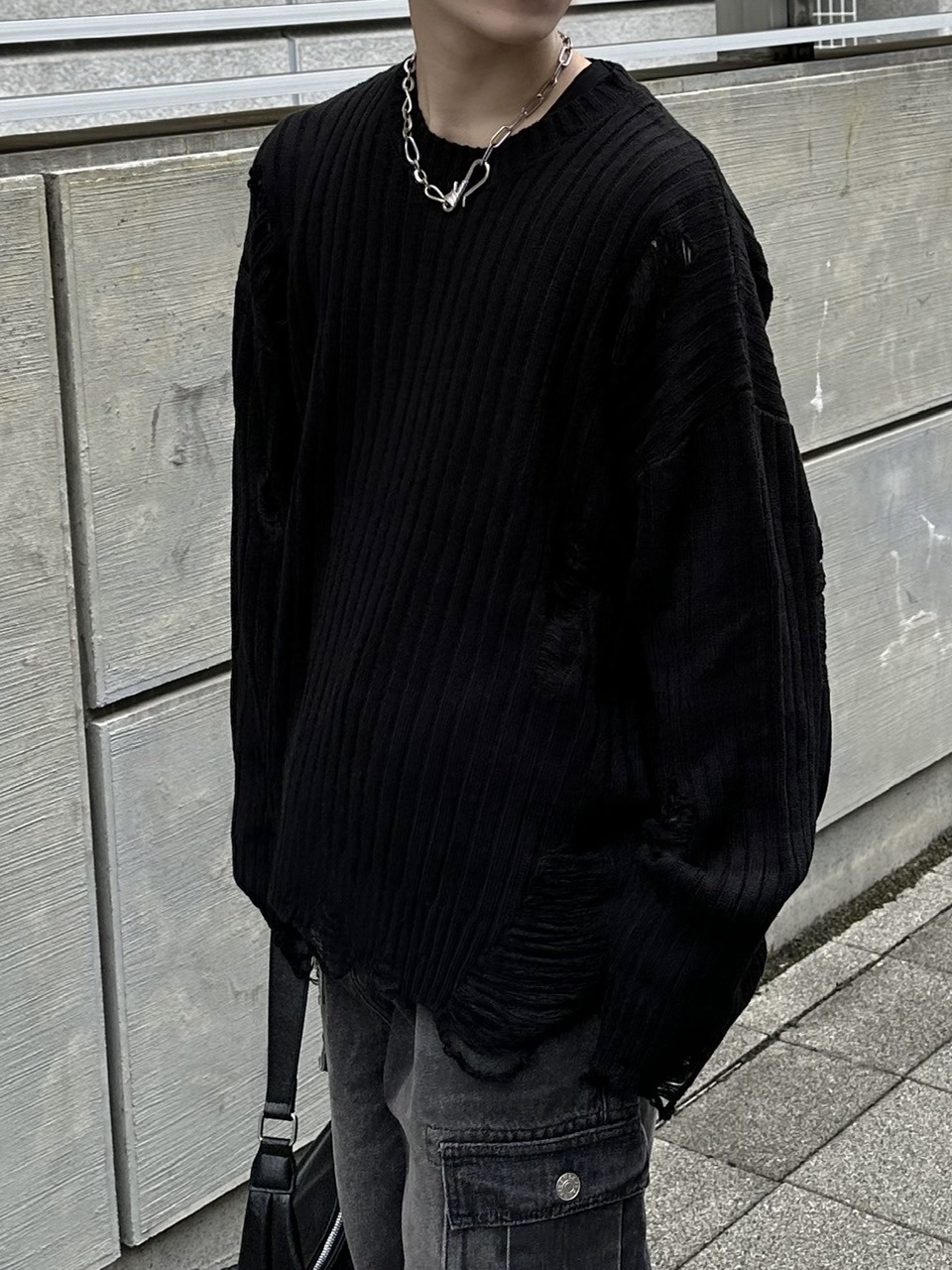 大阪店WEB限定【Chikashitsu +】overfit damage knit (3color)
