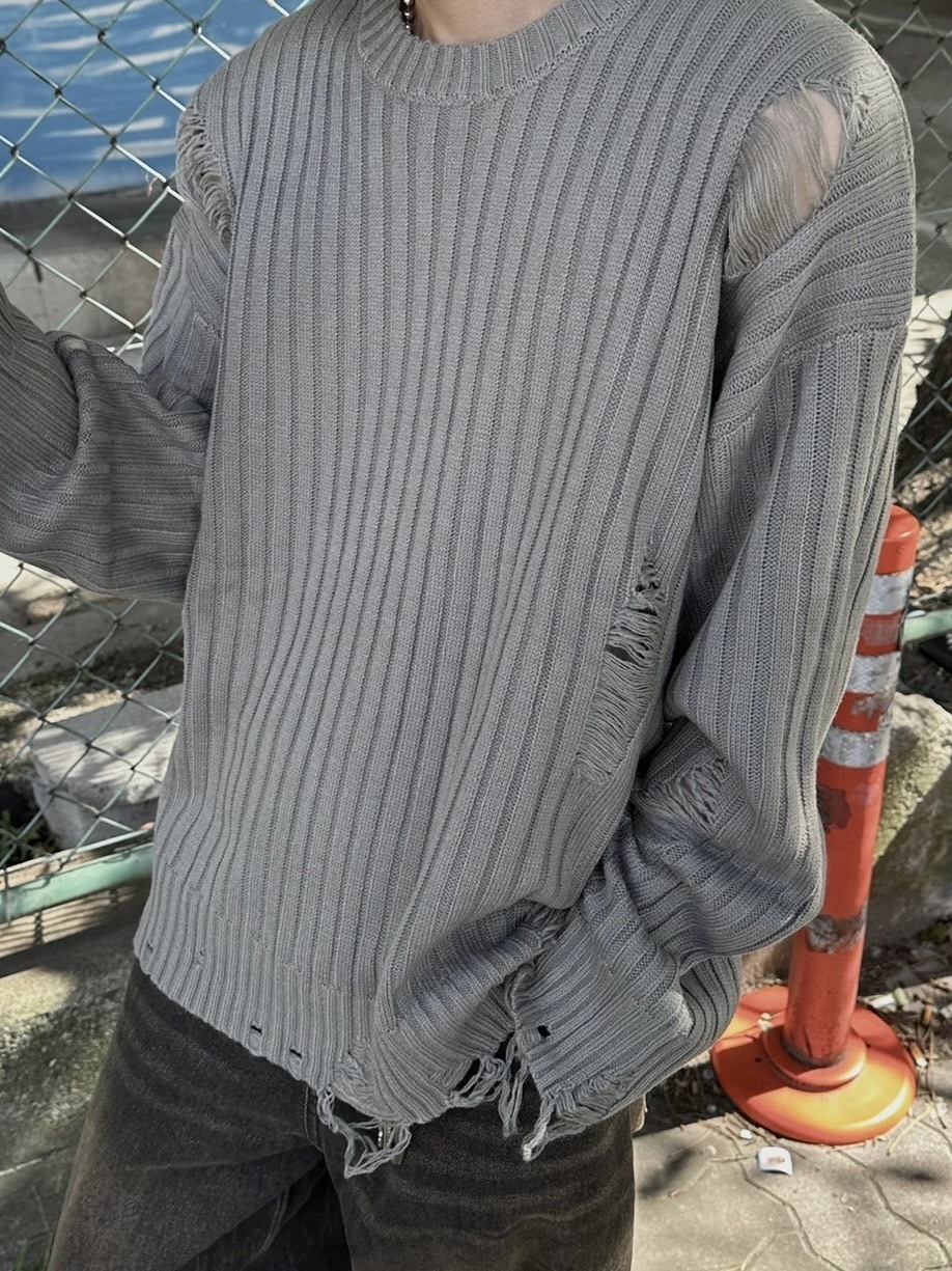 大阪店WEB限定【Chikashitsu +】overfit damage knit (3color)