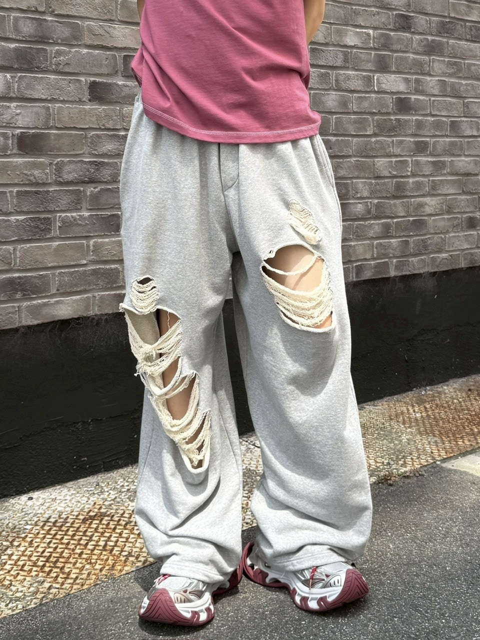 受注制【Chikashitsu +】full length crash sweat pants