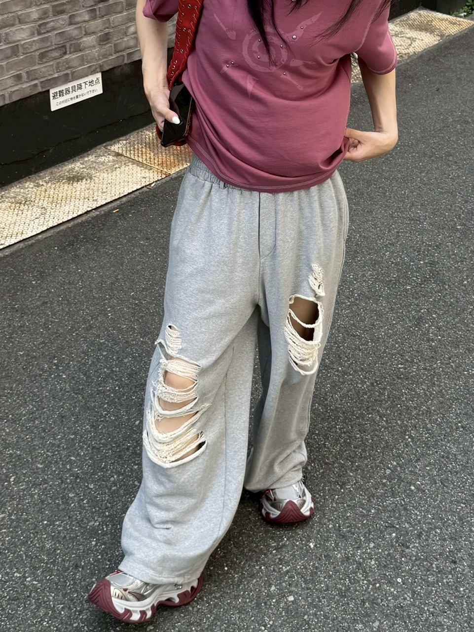 受注制【Chikashitsu +】full length crash sweat pants