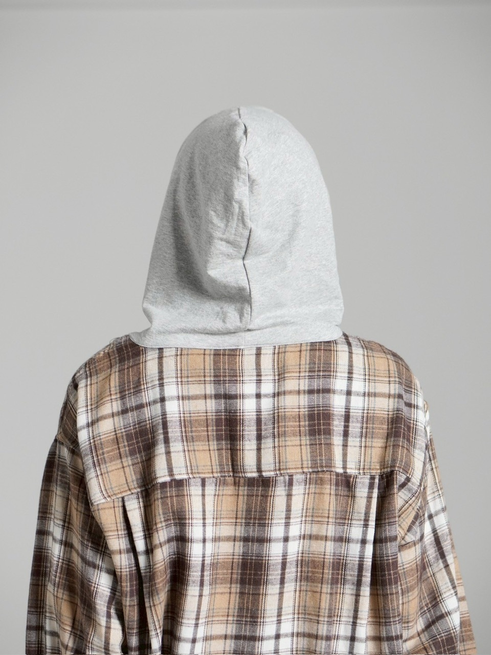 受注制【Chikashitsu +】hood mix check hoodie / 【チカシツプラス】フードミックスチェックパーカー (3color)