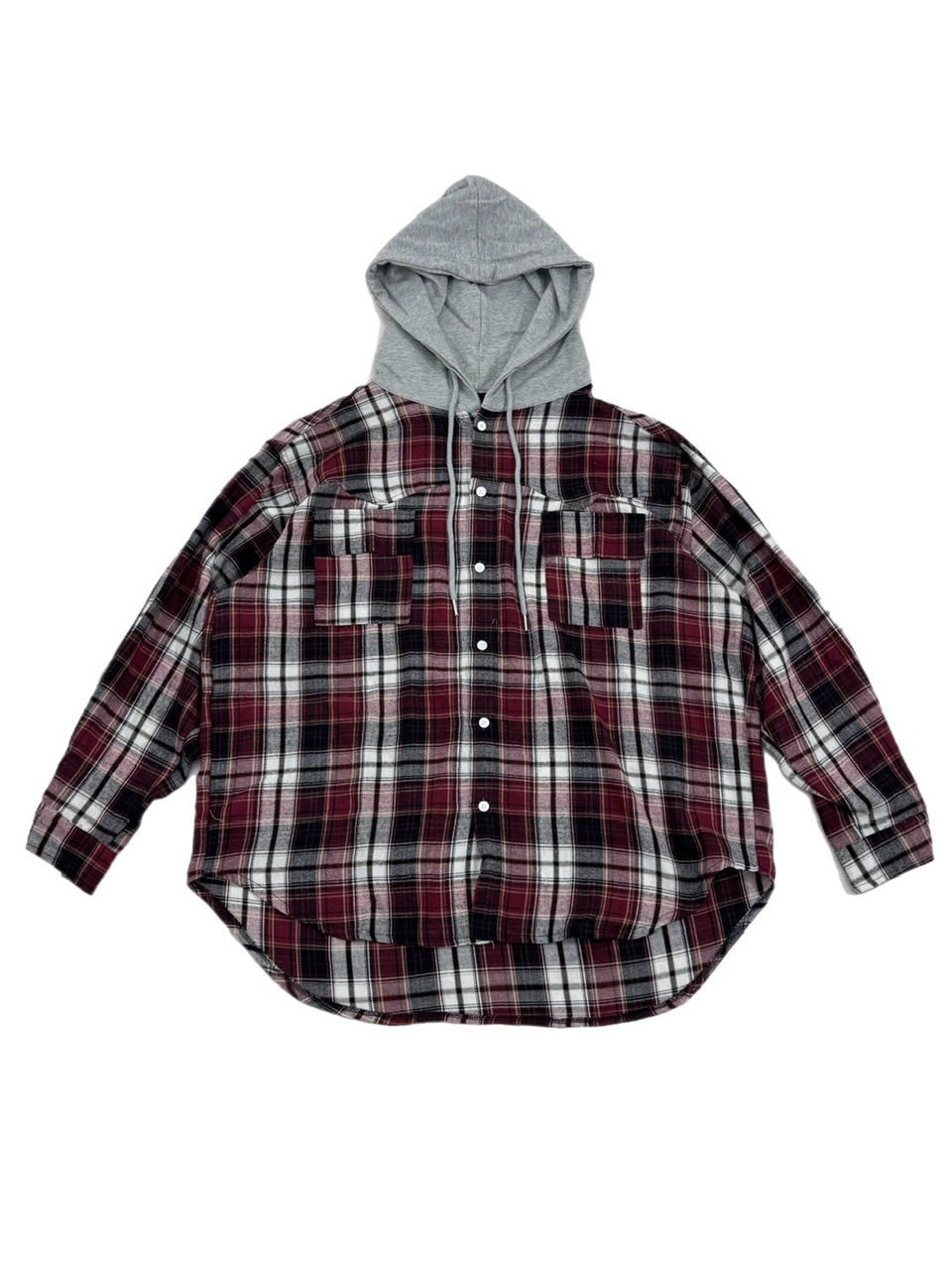 受注制【Chikashitsu +】hood mix check hoodie / 【チカシツプラス】フードミックスチェックパーカー (3color)