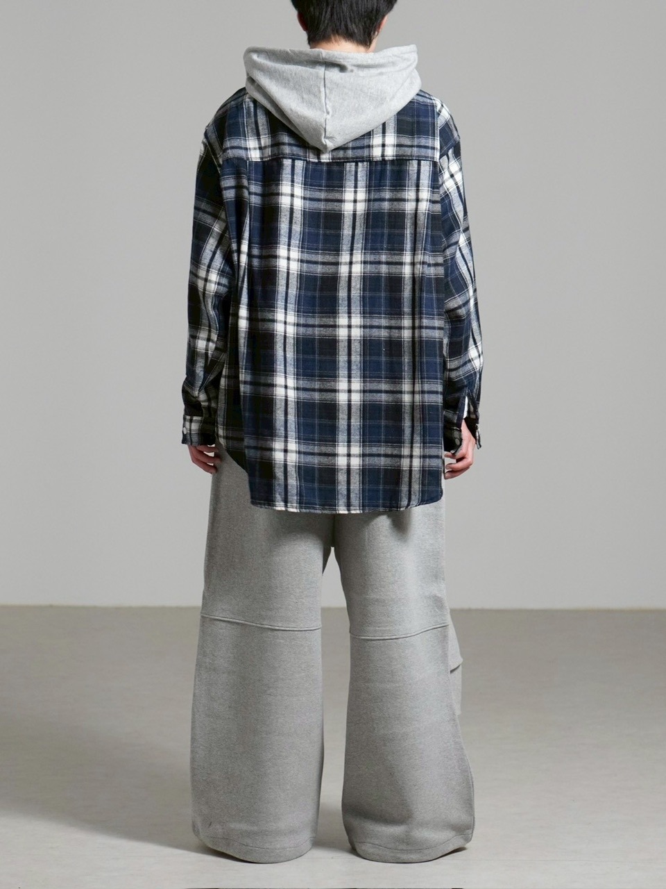 受注制【Chikashitsu +】hood mix check hoodie / 【チカシツプラス】フードミックスチェックパーカー (3color)