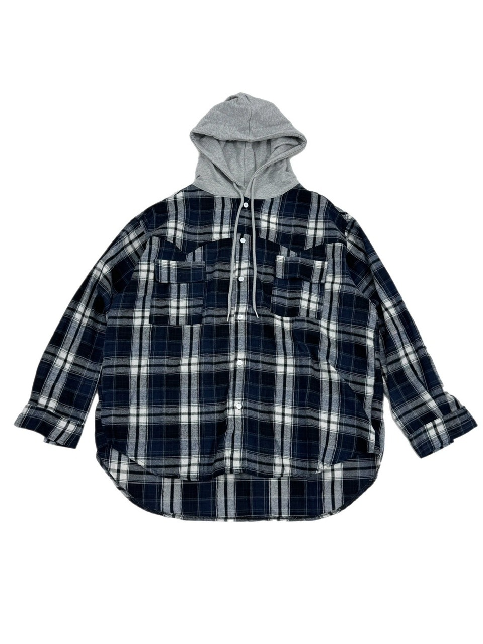 受注制【Chikashitsu +】hood mix check hoodie / 【チカシツプラス】フードミックスチェックパーカー (3color)